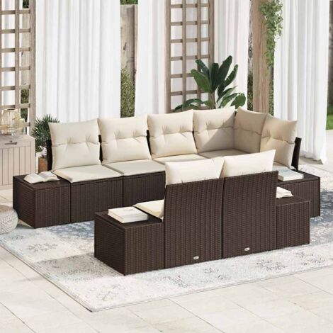 vidaXL Set Divano da Giardino con cuscino 7 pcs Marrone e Crema