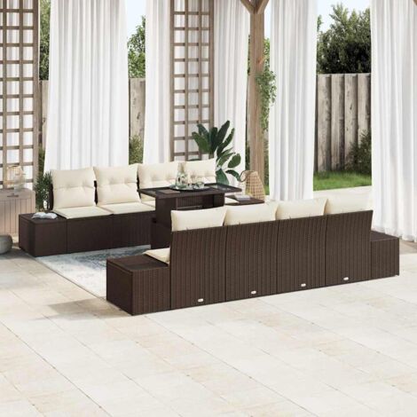 vidaXL Set Divano da Giardino con cuscino 7 pcs Marrone e Crema
