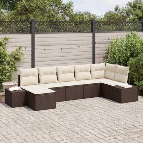 vidaXL Set Divano da Giardino con cuscino 7 pcs Marrone Poly Rattan