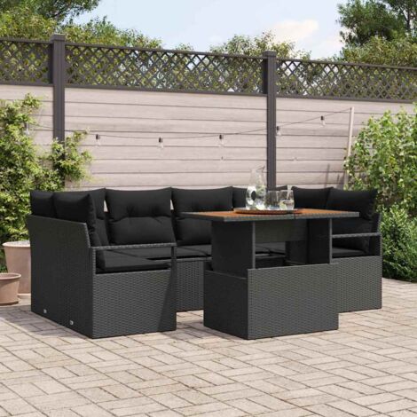 vidaXL Set Divano da Giardino con cuscino 7 pcs Nero
