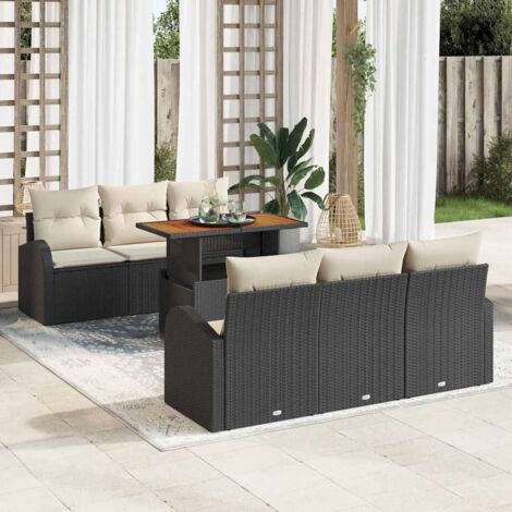 vidaXL Set Divano da Giardino con cuscino 7 pcs Nero e crema