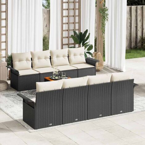 vidaXL Set Divano da Giardino con cuscino 7 pcs Nero e Crema