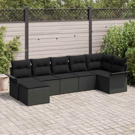 vidaXL Set Divano da Giardino con cuscino 7 pcs Nero Poly Rattan