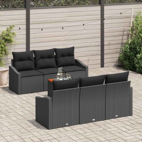 vidaXL Set Divano da Giardino con cuscino 7 pcs Nero Poly Rattan