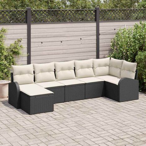 vidaXL Set Divano da Giardino con cuscino 7 pcs Nero Poly Rattan