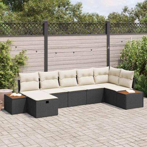 vidaXL Set Divano da Giardino con cuscino 7 pcs Nero Poly Rattan