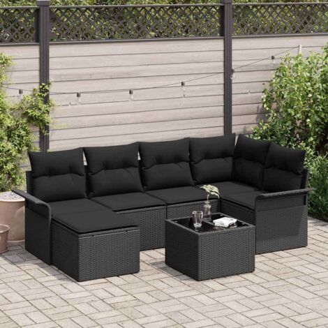 vidaXL Set Divano da Giardino con cuscino 7 pcs Nero Poly Rattan