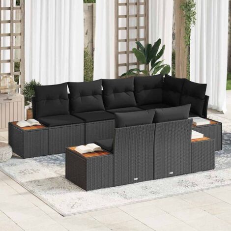 vidaXL Set Divano da Giardino con cuscino 7 pcs Nero Poly Rattan