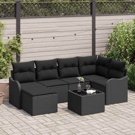 vidaXL Set Divano da Giardino con cuscino 7 pcs Nero Poly Rattan