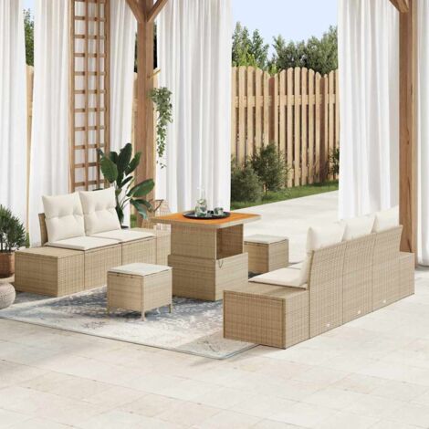 vidaXL Set Divano da Giardino con cuscino 8 pcs Beige e Crema