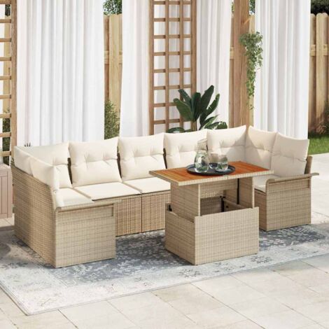 vidaXL Set Divano da Giardino con cuscino 8 pcs beige e panna