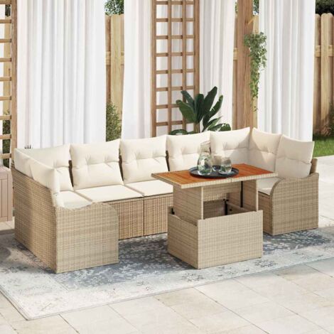 vidaXL Set Divano da Giardino con cuscino 8 pcs beige e panna