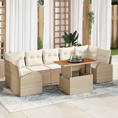 vidaXL Set Divano da Giardino con cuscino 8 pcs beige e panna