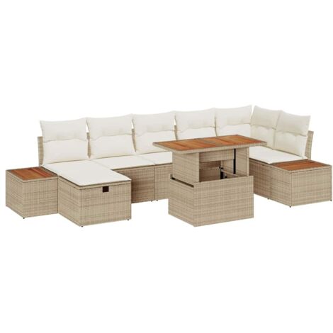 vidaXL Set Divano da Giardino con cuscino 8 pcs Beige Poly Rattan