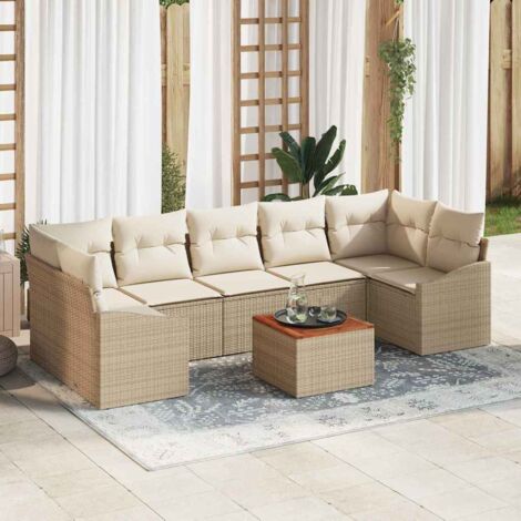 vidaXL Set Divano da Giardino con cuscino 8 pcs Beige Poly Rattan