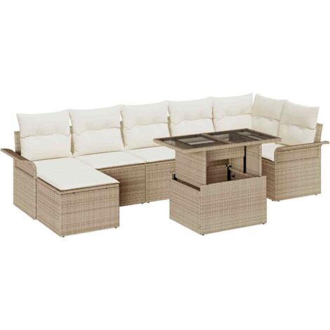 vidaXL Set Divano da Giardino con cuscino 8 pcs Beige Poly Rattan
