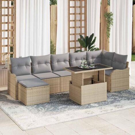 vidaXL Set Divano da Giardino con cuscino 8 pcs Beige Poly Rattan