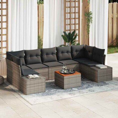 vidaXL Set Divano da Giardino con cuscino 8 pcs Grigio Poly Rattan