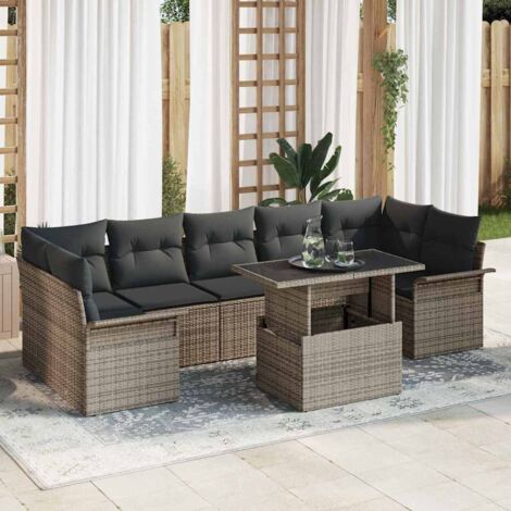 vidaXL Set Divano da Giardino con cuscino 8 pcs Grigio Poly Rattan