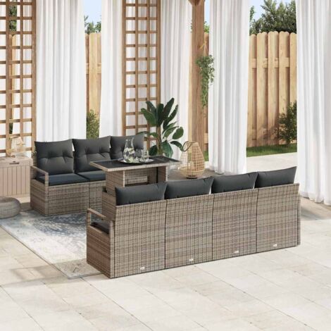 vidaXL Set Divano da Giardino con cuscino 8 pcs Grigio Poly Rattan