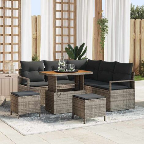 vidaXL Set Divano da Giardino con cuscino 8 pcs Grigio Poly Rattan