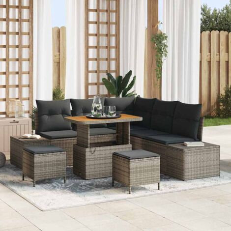 vidaXL Set Divano da Giardino con cuscino 8 pcs Grigio Poly Rattan