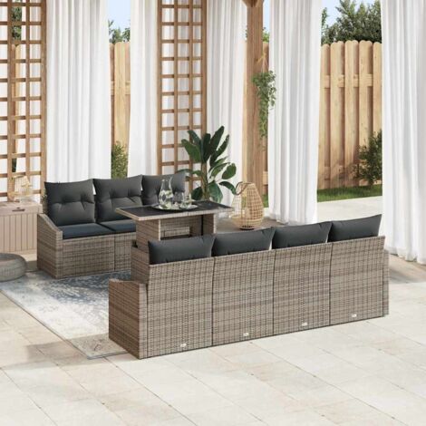 vidaXL Set Divano da Giardino con cuscino 8 pcs Grigio polyrattan