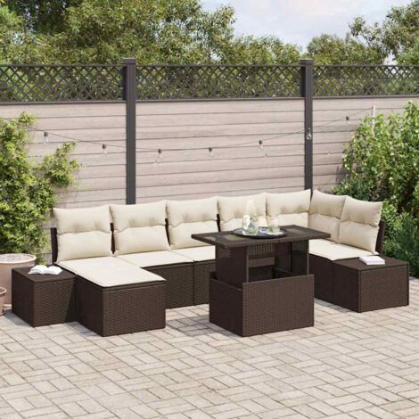vidaXL Set Divano da Giardino con cuscino 8 pcs Marrone e crema
