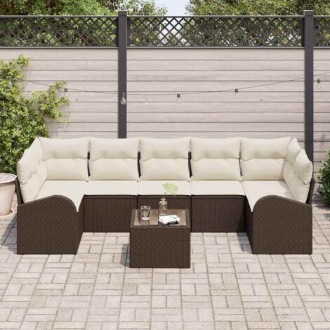 vidaXL Set Divano da Giardino con cuscino 8 pcs Marrone e Crema