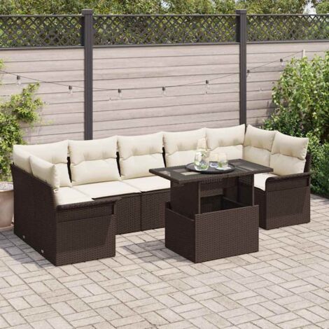 vidaXL Set Divano da Giardino con cuscino 8 pcs Marrone polyrattan