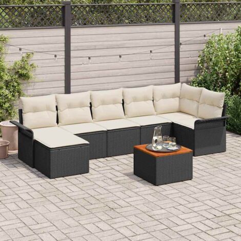 vidaXL Set Divano da Giardino con cuscino 8 pcs Nero e Crema