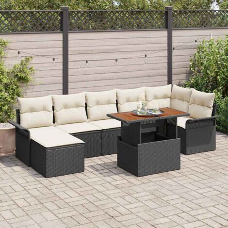 vidaXL Set Divano da Giardino con cuscino 8 pcs Nero e crema
