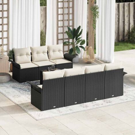 vidaXL Set Divano da Giardino con cuscino 8 pcs Nero e Crema