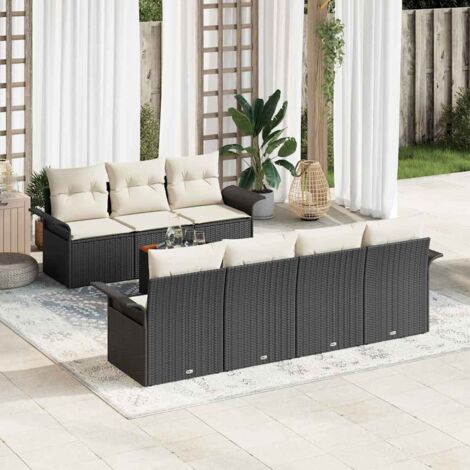 vidaXL Set Divano da Giardino con cuscino 8 pcs Nero e Crema