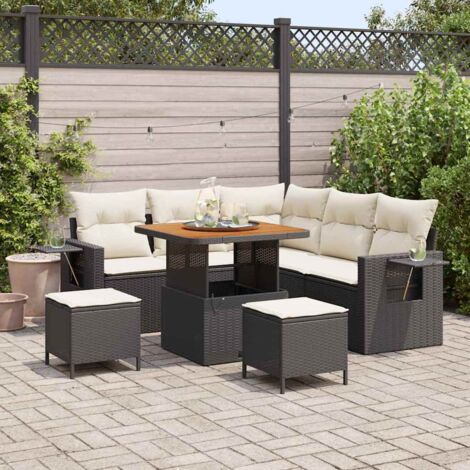 vidaXL Set Divano da Giardino con cuscino 8 pcs Nero e crema