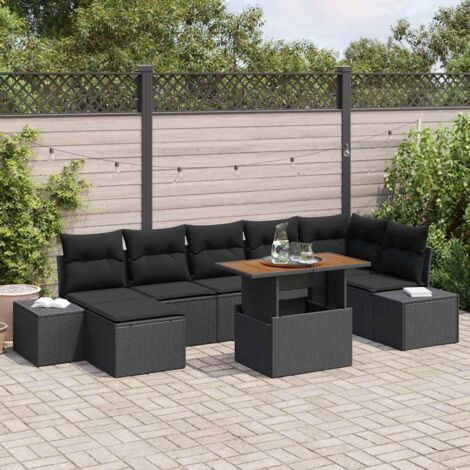 vidaXL Set Divano da Giardino con cuscino 8 pcs Nero e Marrone