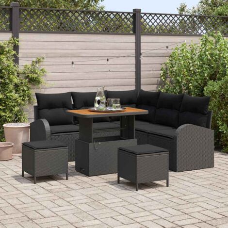 vidaXL Set Divano da Giardino con cuscino 8 pcs Nero Poly Rattan