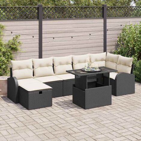 vidaXL Set Divano da Giardino con cuscino 8 pcs Nero Poly Rattan