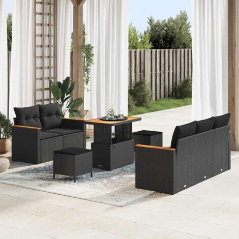 vidaXL Set Divano da Giardino con cuscino 8 pcs Nero Poly Rattan