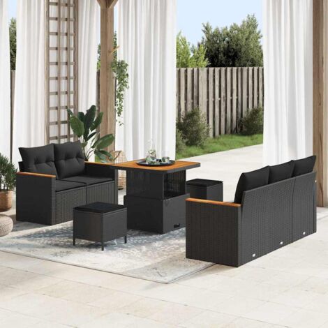 vidaXL Set Divano da Giardino con cuscino 8 pcs Nero Poly Rattan
