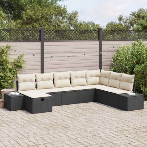 vidaXL Set Divano da Giardino con cuscino 8 pcs Nero Poly Rattan