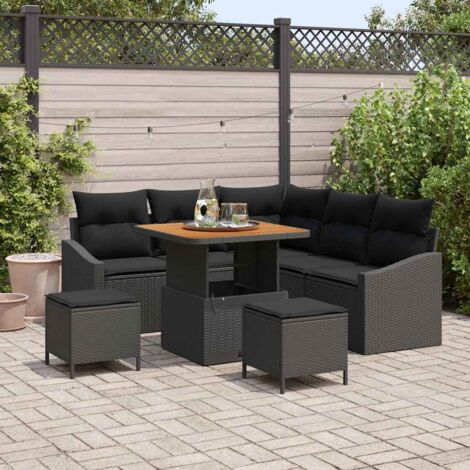 vidaXL Set Divano da Giardino con cuscino 8 pcs Nero Poly Rattan