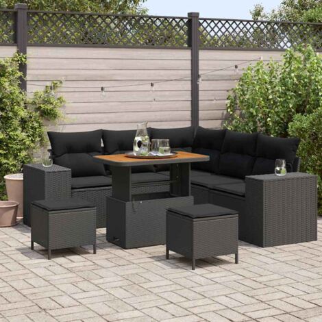 vidaXL Set Divano da Giardino con cuscino 8 pcs Nero polyrattan