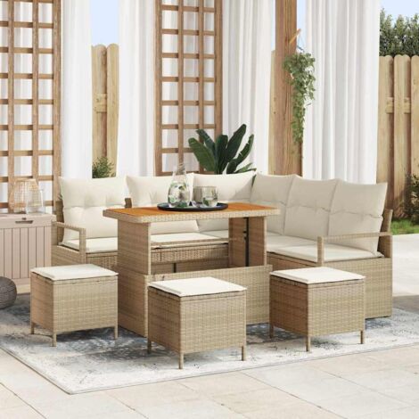 vidaXL Set Divano da Giardino con cuscino 9 pcs Beige e Crema