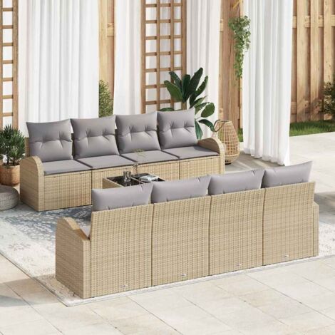 vidaXL Set Divano da Giardino con cuscino 9 pcs Beige e grigio