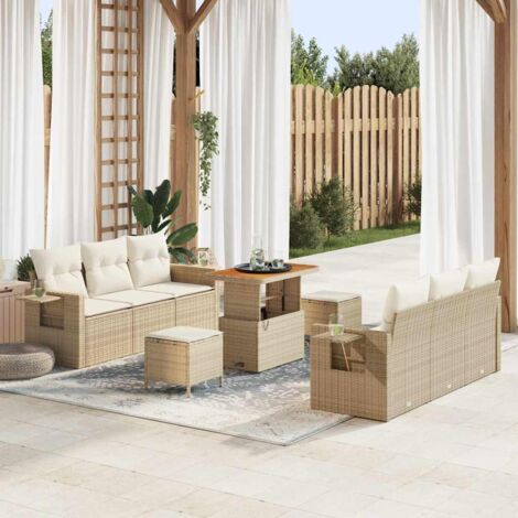 vidaXL Set Divano da Giardino con cuscino 9 pcs beige e panna