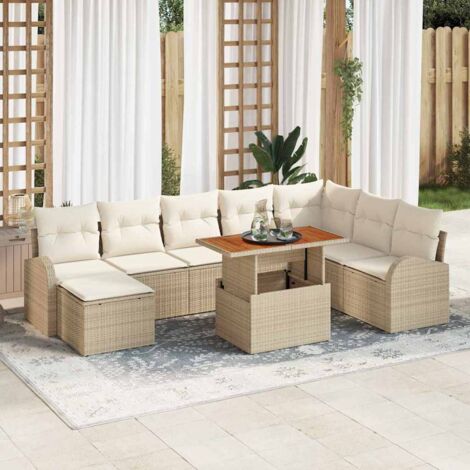vidaXL Set Divano da Giardino con cuscino 9 pcs beige e panna