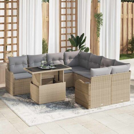 vidaXL Set Divano da Giardino con cuscino 9 pcs Beige Poly Rattan