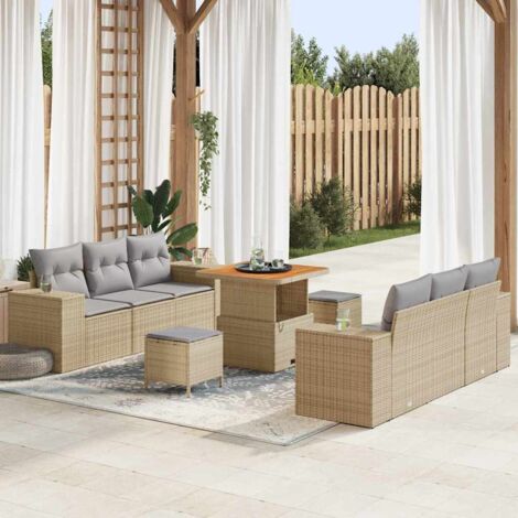 vidaXL Set Divano da Giardino con cuscino 9 pcs Beige Poly Rattan