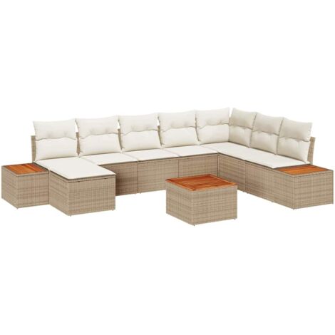 vidaXL Set Divano da Giardino con cuscino 9 pcs Beige polyrattan